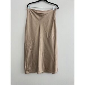 Old Navy Skirt Women L Gold Champagne Midi Side Slit Satin Minimalist Classic